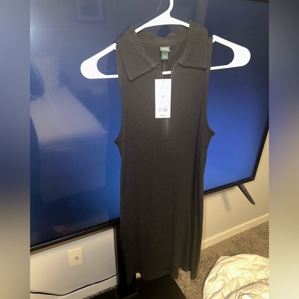 BRAND NEW WITH TAGS!! Black bodycon zip-polo mini dress.